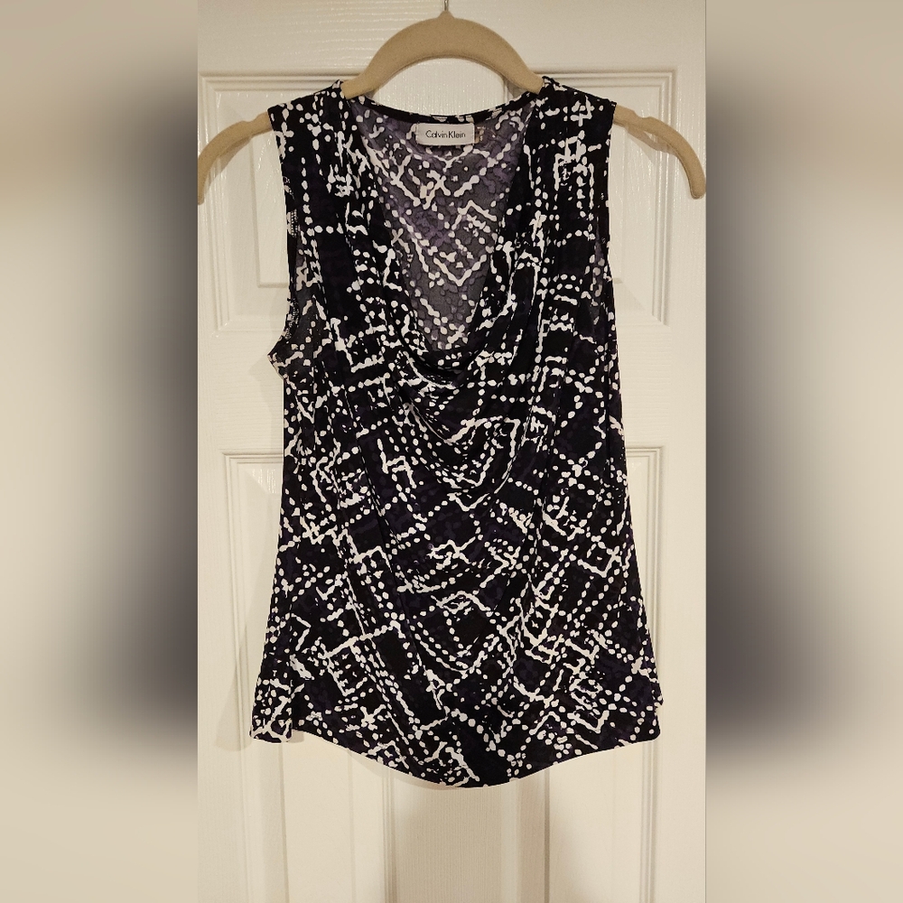 Calvin Klein Purple and White Patterned Top